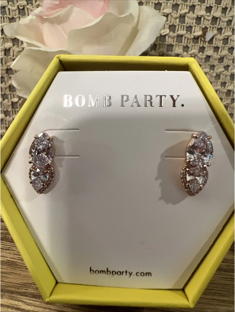 Bomb Party Wings Of An Angel Earrings. Diamond Cubic Zirconia. Rose Gold.